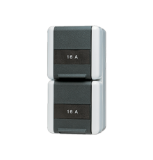 Двойная горизонтальная SCHUKO розетка IP44 16A 250V~, защита от детей  822KINAW  Jung