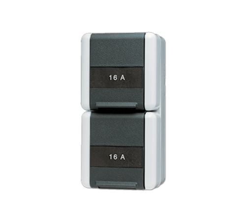 Двойная горизонтальная SCHUKO розетка IP44 16A 250V~, защита от детей  822KINAW  Jung