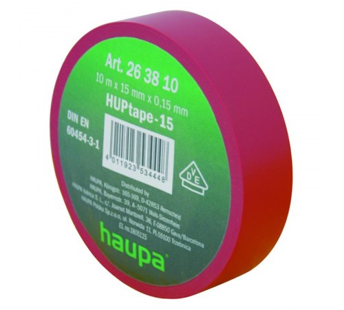 Изолента ПВХ, цвет красный, шир. 19 мм, длина 20 м, d 74 мм  263852  Haupa