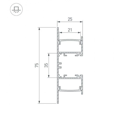 Профиль WALL-2575-DUAL-2000 ANOD (Arlight, Алюминий)  052513  Arlight 