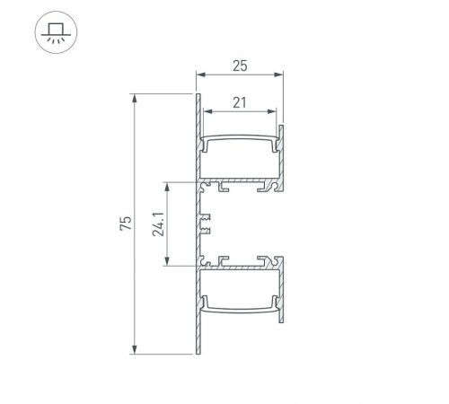 Профиль WALL-2575-DUAL-2000 ANOD (Arlight, Алюминий)  052513  Arlight 