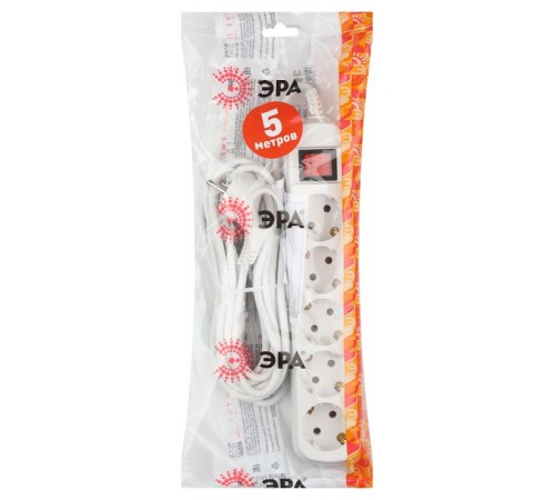 Удлинитель ЭРА UX-5es-5m c заземлением, 3x0,75мм2, c выкл. 5гн, 5м  Б0035758  ЭРА