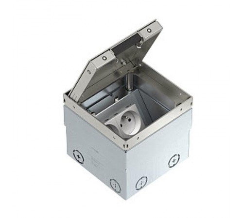 Лючок UDHOME2 укомплектованный 2 розетки французские (без выемки) 140х140х100мм нержавеющая сталь  7368332  OBO Bettermann