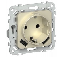 FLITE Розетка с заземлением со шторками 16А с USB A+A 3,1А быстрозажимные клеммы РСЮша11-1-ФлШ шампань  FI-R14-16-1-U21-D31-K37  IEK