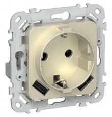 FLITE Розетка с заземлением со шторками 16А с USB A+A 3,1А быстрозажимные клеммы РСЮша11-1-ФлШ шампань  FI-R14-16-1-U21-D31-K37  IEK