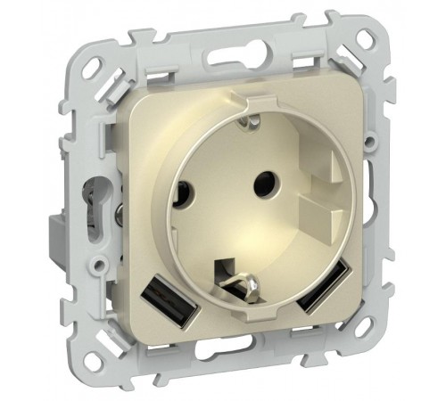 FLITE Розетка с заземлением со шторками 16А с USB A+A 3,1А быстрозажимные клеммы РСЮша11-1-ФлШ шампань  FI-R14-16-1-U21-D31-K37  IEK