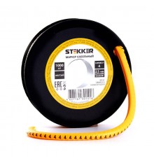 Кабель-маркер "4" для провода сеч.1,5мм , желтый (1000шт в упак)  39090  STEKKER