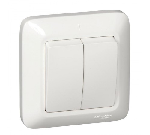 ПРИМА С/У Белый Выключатель 2-клавишный 6А (в сборе) (опт.упак.)  S56-043-B  Schneider Electric