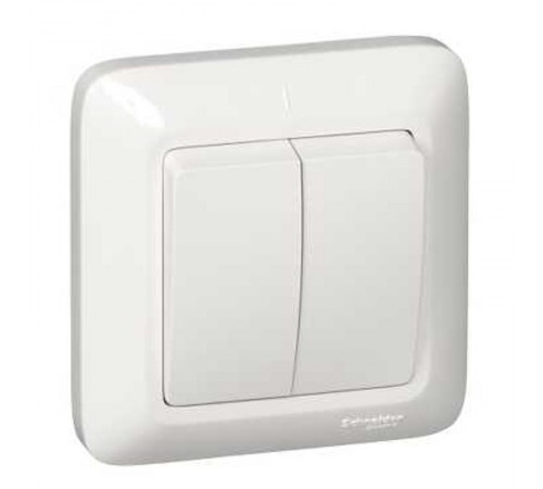 ПРИМА С/У Белый Выключатель 2-клавишный 6А (в сборе) (опт.упак.)  S56-043-B  Schneider Electric