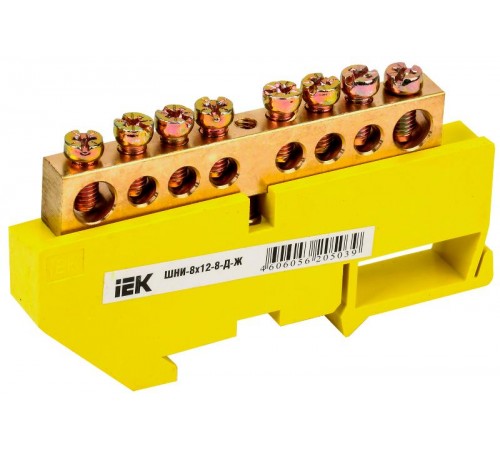 Шина PE "земля" на DIN-изоляторе ШНИ-8х12-8-Д-Ж  YNN10-812-8D-K05  IEK