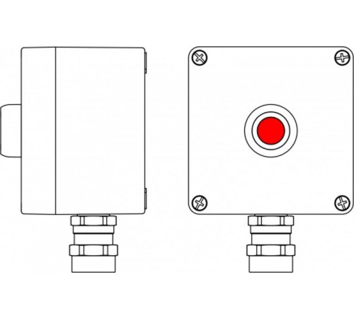 Ex пост управления из алюминия; 1Ex d e IIC T6 Gb X / Ex tb IIIB T80°CDb X / IP66; Кнопка красная,1NC/1NO - 1 шт.; С:ввод D5,5-13мм подбронированный к