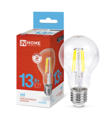 Лампа светодиодная LED-A60-deco 13Вт 230В Е27 6500К 1170Лм прозрачная  4690612035628  IN HOME