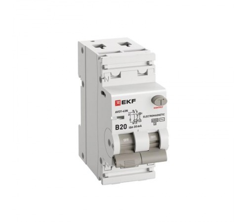 Выключатель автоматический дифференциального тока АВДТ-63N 1P+N 20А 30мА характеристика B тип AC электромеханический 6кА PROXIMA  D63N26M20B30  EKF