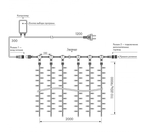 Светодиодная гирлянда ARD-CURTAIN-CLASSIC-2000x9000-CLEAR-2200LED-WATERFALL Warm (230V, 180W)  024877  Arlight