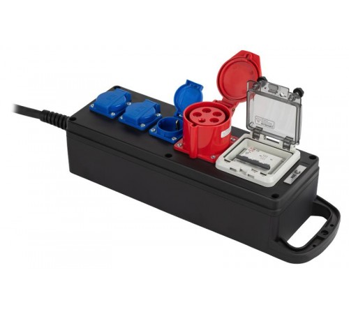 Удлинитель силовой IND380-SF-4e-5x4-20m-IP44 380В на каучуковой колодке 4 розетки 1xCEE 5P/3xSCHUKO 20м КГ 5х2,5  Б0057323  ЭРА