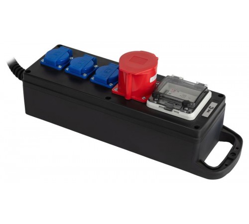 Удлинитель силовой IND380-SF-4e-5x4-20m-IP44 380В на каучуковой колодке 4 розетки 1xCEE 5P/3xSCHUKO 20м КГ 5х2,5  Б0057323  ЭРА