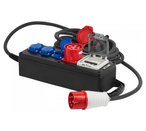 Удлинитель силовой IND380-SF-4e-5x4-20m-IP44 380В на каучуковой колодке 4 розетки 1xCEE 5P/3xSCHUKO 20м КГ 5х2,5  Б0057323  ЭРА