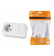 Блок комбинированный выкл. 2-кл. 10А + розетка 2П+З 16А 250В БКВР IP20 белый "Ладога"  SQ1801-0102  TDM