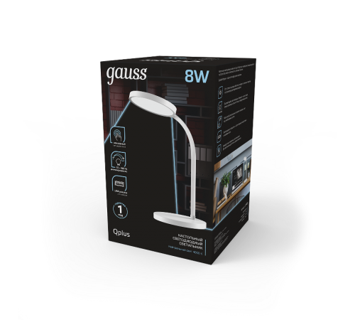 Светильник настольный Qplus GTL503 8W 500lm 4000K 170-265V белый диммируемый USB LED 1/12  GT5031  Gauss