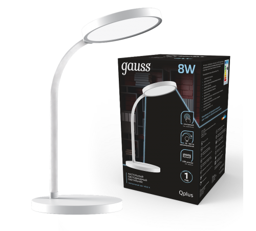 Светильник настольный Qplus GTL503 8W 500lm 4000K 170-265V белый диммируемый USB LED 1/12  GT5031  Gauss