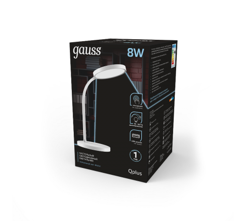Светильник настольный Qplus GTL503 8W 500lm 4000K 170-265V белый диммируемый USB LED 1/12  GT5031  Gauss