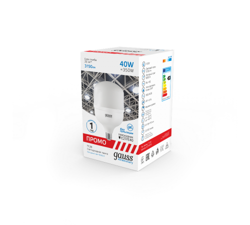 Лампа светодиодная промышленная Elementary T120 40W 3150lm 6500K E40 Promo LED 1/20  60434  Gauss