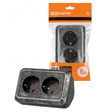 Розетка угловая двойная 2П+3 открытой установки с з/ш IP20 250В 16А серебро "Ладога"  SQ1801-0390  TDM