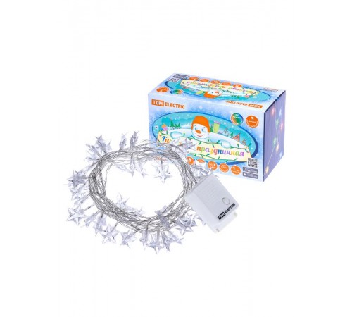 Гирлянда светодиодная "Звездочки" 50LED, 5м, 8 режимов, многоцвет., прозр.шнур, 250 В,  SQ0361-0049  TDM ELECTRIC