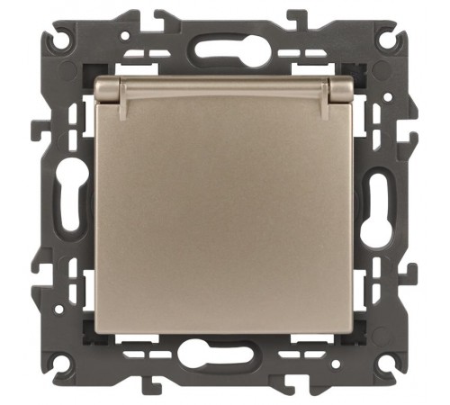 14-2103-04 Розетка с заземлением со шторками с крышкой, 16A-250В, IP20, Эра Elegance, шампань  Б0034281  ЭРА