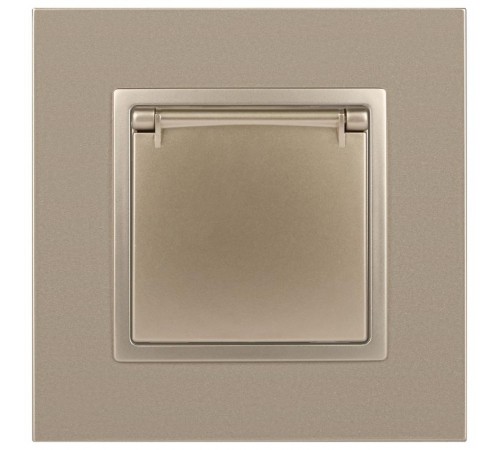 14-2103-04 Розетка с заземлением со шторками с крышкой, 16A-250В, IP20, Эра Elegance, шампань  Б0034281  ЭРА