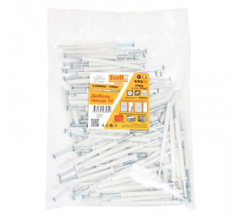 Дюбель-гвоздь YZ цилиндр. манжета нейлон 6x80 (100 шт)- пакет  147517  Tecfi