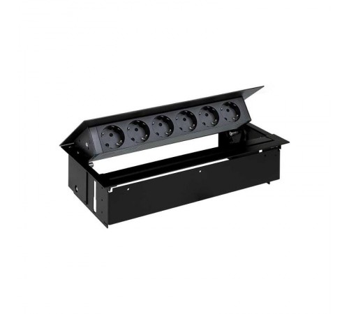 Simon S400 Врезной розеточный блок с крышкой и мет. вводом, 6x2P+E, черный, Simon 400  45606000-138  Simon