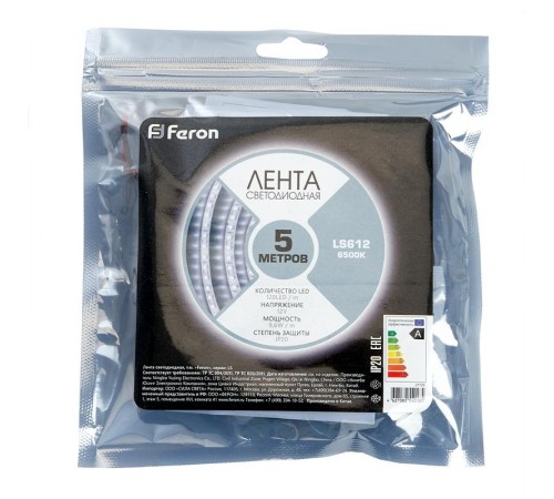 Лента светодиодная LS612/ 120SMD(2835)/м 9.6Вт/м 12V 5000*10*1.22мм 6500К,IP20  27729  FERON