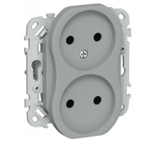 FLITE Розетка 2-ая без заземления без шторок быстрозажимные клеммы 10А РС02-1-ФлС серый  FI-R20-10-1-K03  IEK