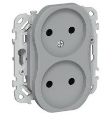 FLITE Розетка 2-ая без заземления без шторок 10А РС02-0-ФлС серый  FI-R20-10-K03  IEK