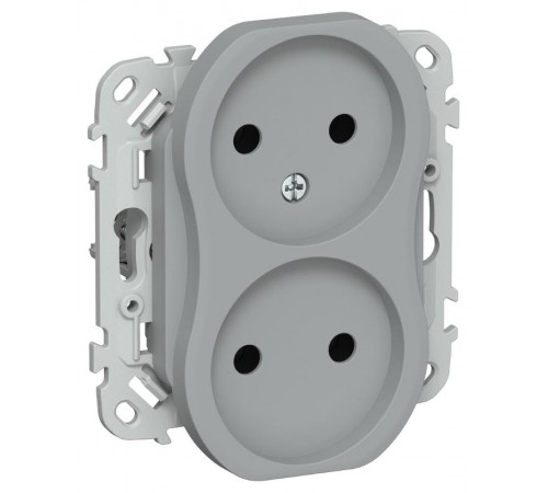 FLITE Розетка 2-ая без заземления без шторок быстрозажимные клеммы 10А РС02-1-ФлС серый  FI-R20-10-1-K03  IEK