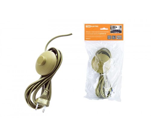 Шнур с ножным выключателем и плоской вилкой ШУН01В ШВВП 2х0,75мм2 3,5м. бронза  SQ1305-0063  TDM