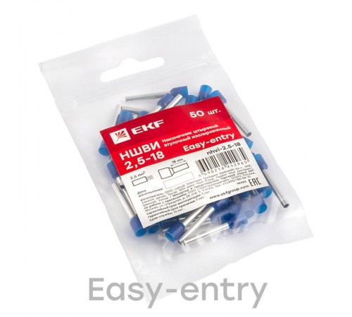 Наконечник штыревой втулочный НШвИ 2,5-18 (50шт.) EKF   nhvi-2.5-18   EKF