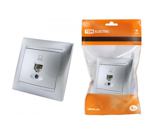 Розетка компьютерная RJ45  серебр. металлик "Лама"   SQ1815-0216  TDM