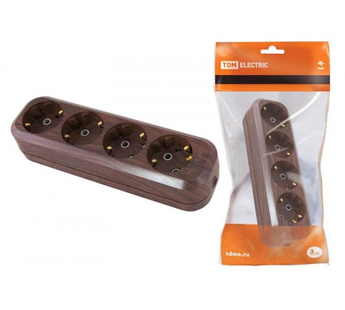 Колодка розеточная 4 гнезда 2П+3 16А 250В "Эко" (бук)   SQ1806-0065  TDM