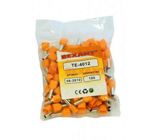 Наконечник штыревой втулочный изолированный F-12 мм 2х4 мм (НШВи(2) 4.0-12/НГи2 4,0-12) оранжевый  08-2810  REXANT