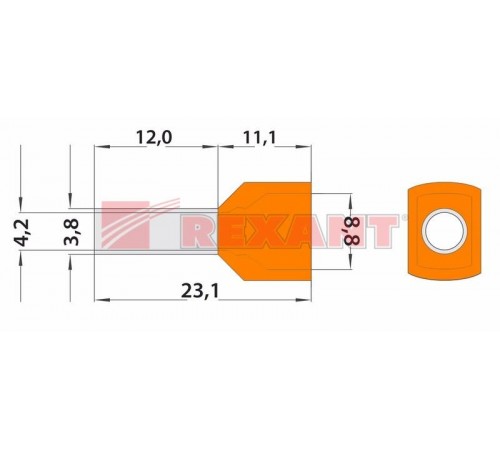 Наконечник штыревой втулочный изолированный F-12 мм 2х4 мм (НШВи(2) 4.0-12/НГи2 4,0-12) оранжевый  08-2810  REXANT