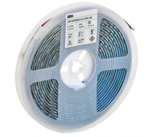 Лента светодиодная 5м LSR-5050W60-14,4-IP65-12В  LSR2-2-060-65-3-05  IEK