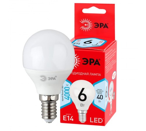 Лампа светодиодная RED LINE LED P45-6W-840-E14 R E14 6Вт шар нейтральный белый свет  Б0052443  ЭРА
