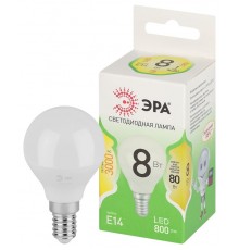 Лампа светодиодная  GREEN LINE LED P45-8W-830-E14 GL E14 8 Вт шар теплый свет  Б0067007  ЭРА