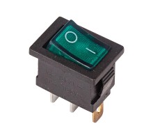 Выключатель клавишный 250V 6А (3с) ON-OFF зеленый с подсветкой Mini  36-2153  REXANT