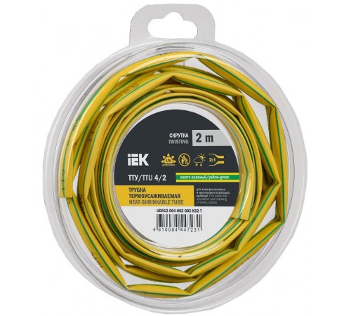 Трубка термоусадочная ТТУ нг-LS 4/2 жел-зел. (2м/упак) IEK  UDR12-004-002-002-K52-T  IEK