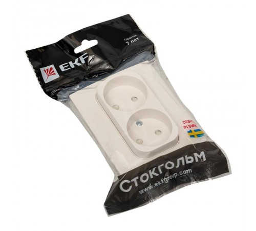 Стокгольм Розетка 2-местная б/з 10А белая с защ. штор. PROxima  EXR10-102-10  EKF