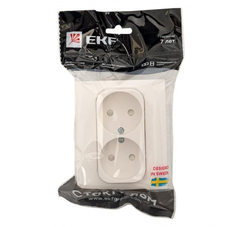 Стокгольм Розетка 2-местная б/з 10А белая с защ. штор. PROxima  EXR10-102-10  EKF