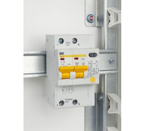 Выключатель автоматический дифференциального тока АД12 2п 25А C 300мА тип AC (3 мод)  MAD10-2-025-C-300  IEK